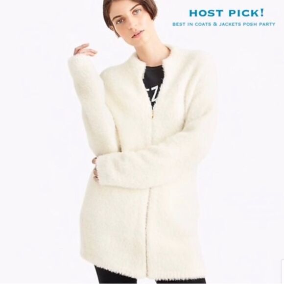 point sur j crew white zip up long line fuzzy teddy jacket small cozy - Picture 3 of 8